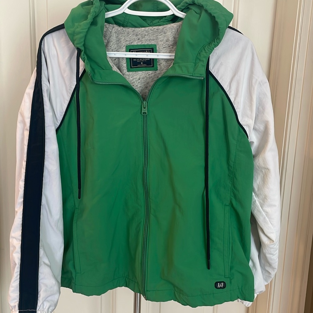 Abercrombie & Fitch A&F sz XL 80s style colourblock green navy white wind jkt